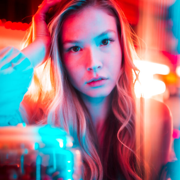 Model Cami Neon Portrait collaboration photoshoot with Run N Gun Photography.