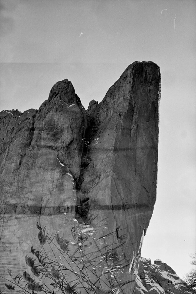 ilford XP2 black and white garden of the gods double exposure