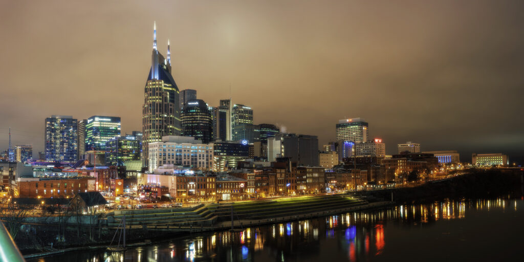 Panorama of Nashville Skyline, Music City at Night
