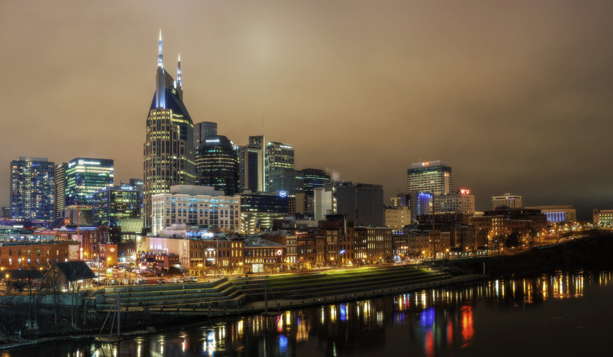 Panorama of Nashville Skyline, Music City at Night