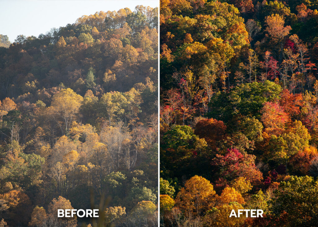 Before After Fall Colors Lightroom, Smokey Mountains, North Carolina