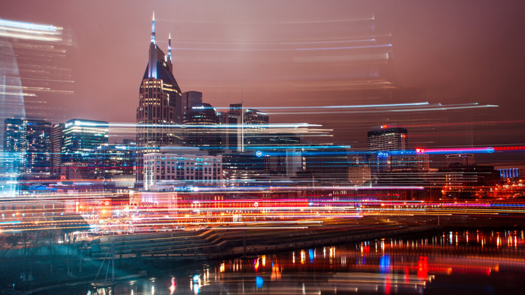 Shutter Streak. A photo of downtown Nashville at night.