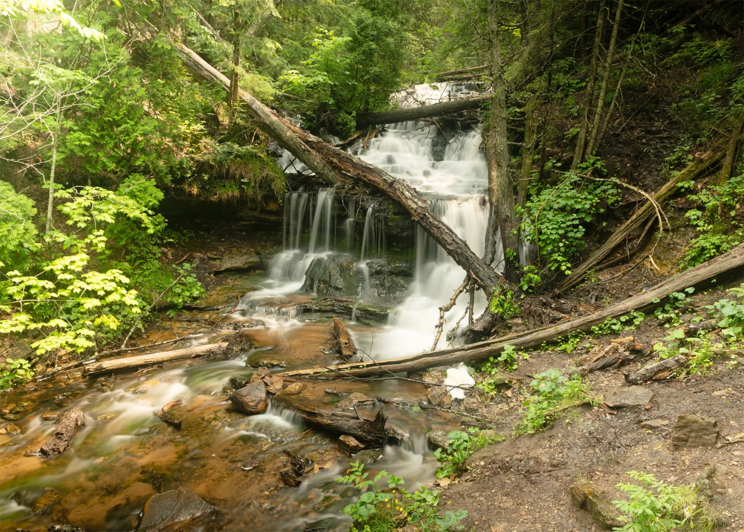 Raw photograph of a waterfall long exposure on the Nikon Z6