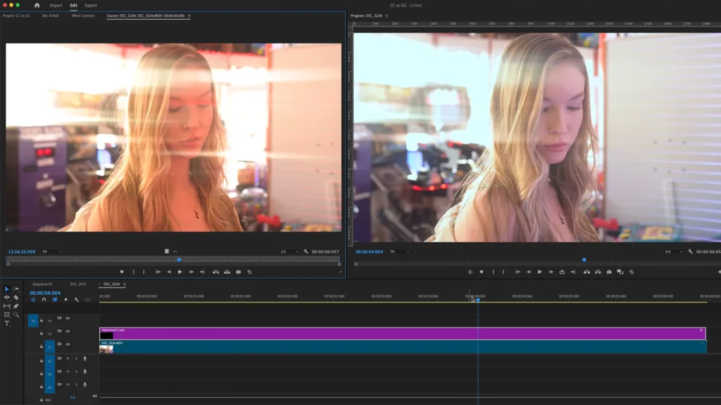 Color Correction in Adobe Premiere timeline screenshot